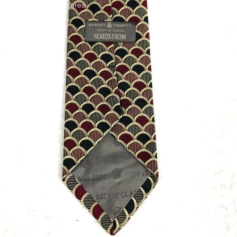 VTG Robert Talbott Nordstrom Maroon Black Scales Art Deco 100% Silk Made USA Tie